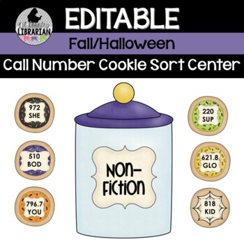 Preview of Editable Fall & Halloween Call Number Cookie Sort Library Center