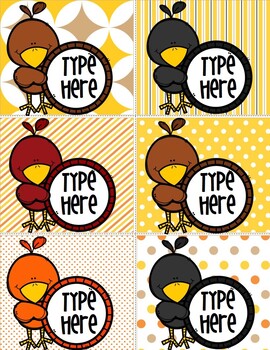 Preview of Editable Fall Labels  - Bird Labels - Name Tags - November