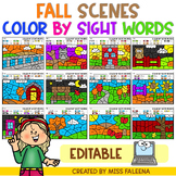 Fall Scenes Color by Code Sight Words Editable