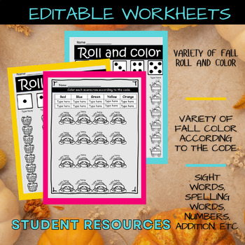 Preview of Editable Fall Sight Word Worksheets