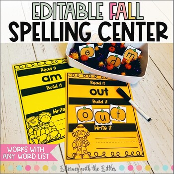 Preview of Editable Fall Spelling Center | Word Building | Learn to Write Your Name