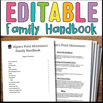 Preview of Editable Family Handbook for Early Childhood Center