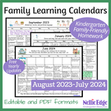 Editable Kindergarten Homework Calendar (Free Yearly Updates)  Distance Learning