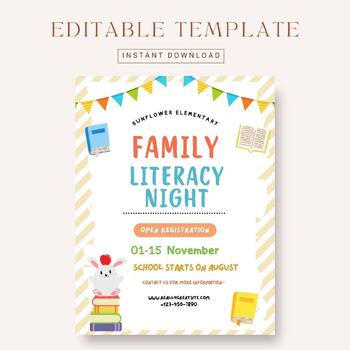 Editable Family Literacy Night Flyer by Kiddie Resources | TPT
