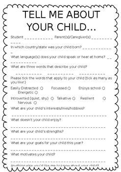 Preview of Editable Family Questionnaire - Tell Me About Your Child!