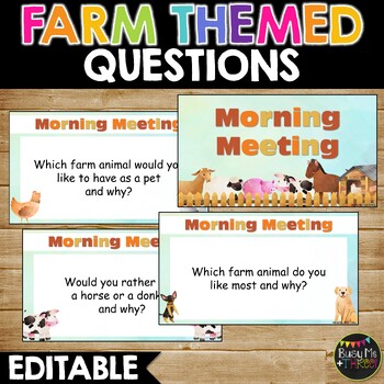 Preview of Editable Farm Themed Morning Meeting | Question of the Day | Farm Animals