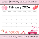 Editable February 2024 Calendar Printable | PDF & PNG File