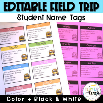 Editable Field Trip Name Tags by Tidy Up and Teach | TpT