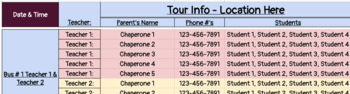 Preview of Editable Field Trip Organization Spreadsheet 