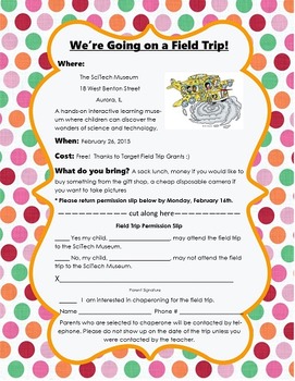 Preview of Field Trip Permission Form- Editable
