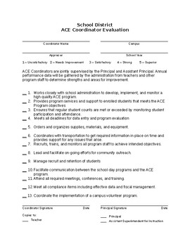 Preview of ACE Coordinator Evaluation Template (Editable and fillable resource)