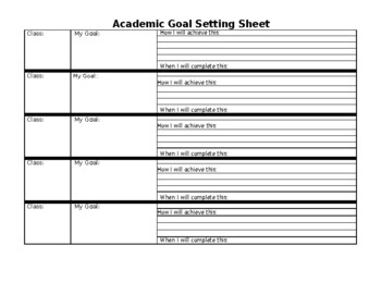 Preview of Academic Goal Setting Sheet (Editable and fillable resource)