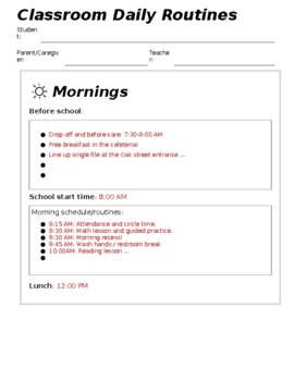 Preview of Classroom Daily Routines Template in English&Spanish(editable&fillable resource)