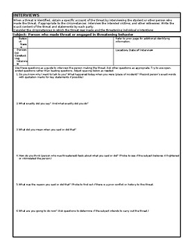 Preview of Interview Report; A threat assessment Form  (Editable and Fillable Resource)