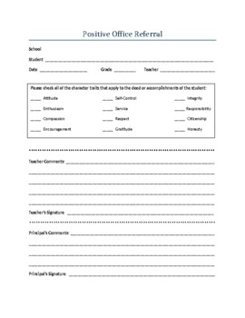 Positive Office Referral (Editable Fillable Resource) by Teach and Lead