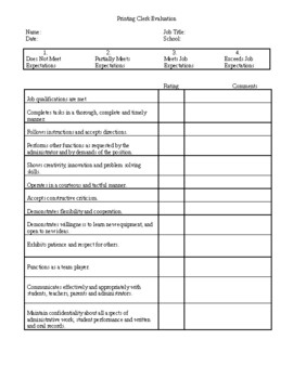Preview of Printing Clerk Evaluation Form(Editable and fillable resource)