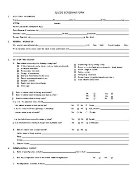 Preview of Suicide screening form (Editable & Fillable resource)