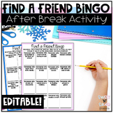 Editable Find a Friend Bingo for After Winter Break