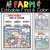 Editable Find and Color Farm Sight Words Numbers Alphabet