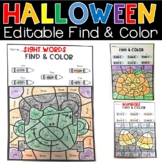 Editable Find and Color Halloween Sight Words Letters Colo