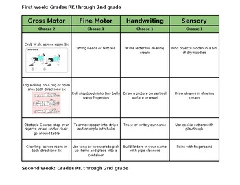 Preview of Fine/Gross Motor Skills Choice Boards: Grades PK through 2nd grade with links
