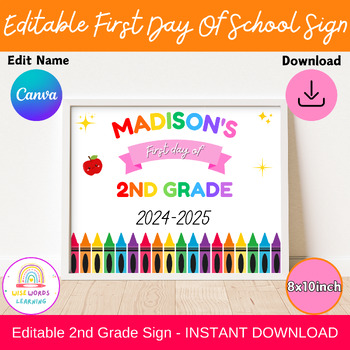 Editable First Day 2nd Grade Sign, 1st week Of 2nd Grade sign, Rainbow ...