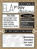 Editable First Day Stations for ELA/Reading