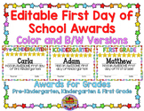 Editable First Day of School Awards