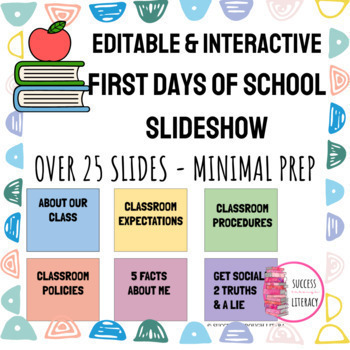 Preview of Editable First Day of School Slideshow - Pastel Border for Middle or High School