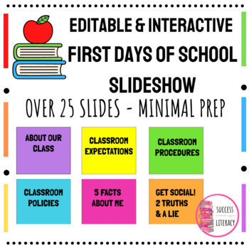 Preview of Editable First Day of School Slideshow - Rainbo Border for Middle or High School