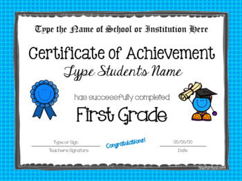 Editable First Grade Certificates for Graduation - Bright Borders