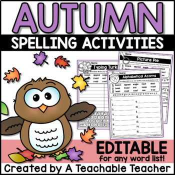 Preview of Editable First Grade Spelling Activities for Fall