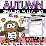 Editable First Grade Spelling Activities for Fall