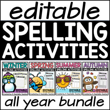Preview of Editable Spelling Practice Activities Worksheets Homework Games for any List