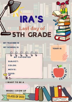 Preview of Editable First or Last day of School - 5th grade Sign for Boy or Girl