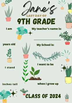 Preview of Editable First or Last day of School - 9th Grade Sign for Boy or Girl Printable