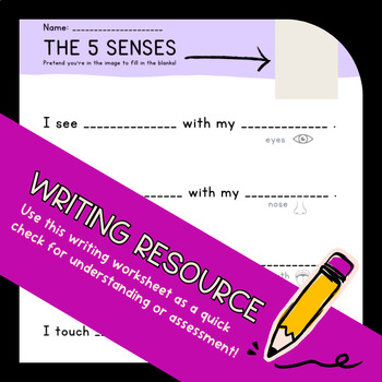 Preview of Editable, Five Senses Writing Worksheet