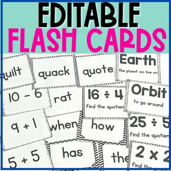 Preview of Editable Flash Card Templates {Auto-Fill 48 Cards!} Perfect for Sight Words!
