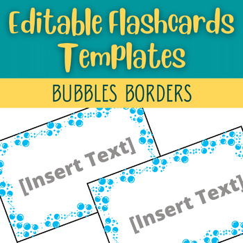 Preview of Editable Flashcards Template | Bubbles Borders | 5 Sizes