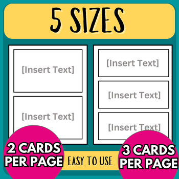 Editable Flashcards Template, Plain Flash cards, 5 Sizes