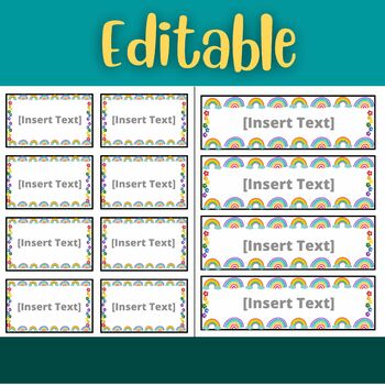 Editable Flashcards Template | Rainbow Theme | Rainbow Borders | 5 Sizes