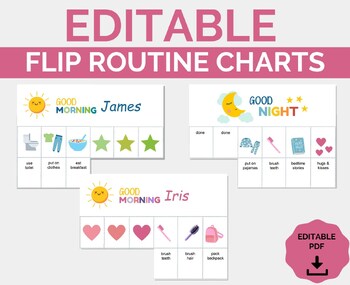 Preview of Editable Flip Visual Routine Chart Schedule for Kids, Toddler, Preschool