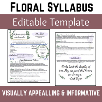 Preview of FREE Editable Floral Syllabus Template for Back to School