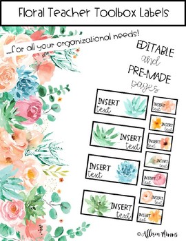 Preview of Editable Floral Teacher Toolbox Labels