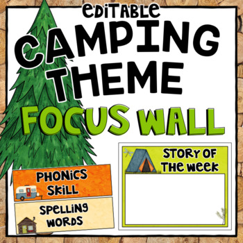 Preview of Camping Theme Class Decor  | Editable Focus Wall | EDITABLE