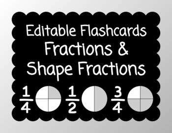 Preview of Editable Fraction & Shape Fraction Flashcards (Up to Twentieths) BUNDLE