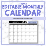 Editable French Monthly Calendar - UNDATED