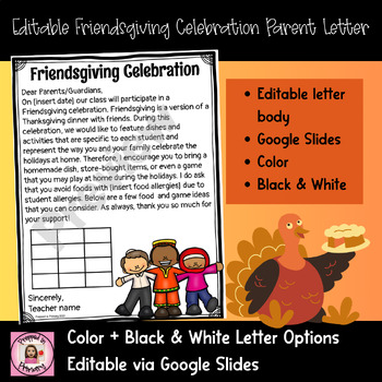 Preview of Editable Friendsgiving Celebration Parent Letter | Parent Communication