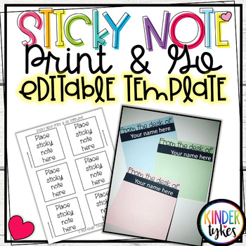 Preview of Editable From the Teacher's Desk Sticky Note Print & Go Template