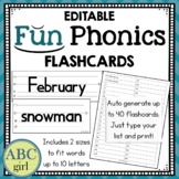 Editable Fun Phonics Flash Cards      Use with Any List  